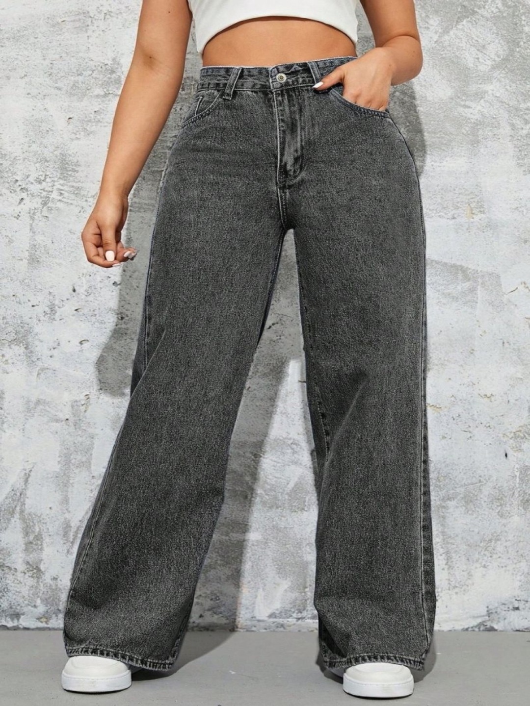 

Metronaut Women Comfort Wide Leg Jeans, Grey