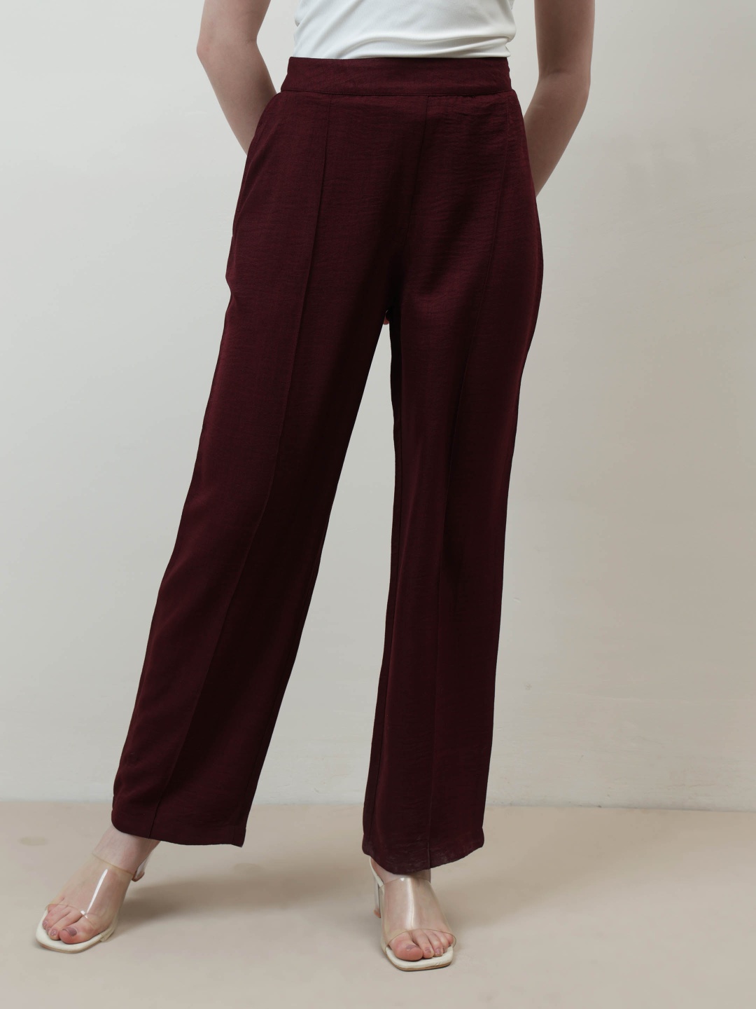 

Athena Immutable Women Relaxed Straight Leg Easy Wash Pleated Trousers, Maroon