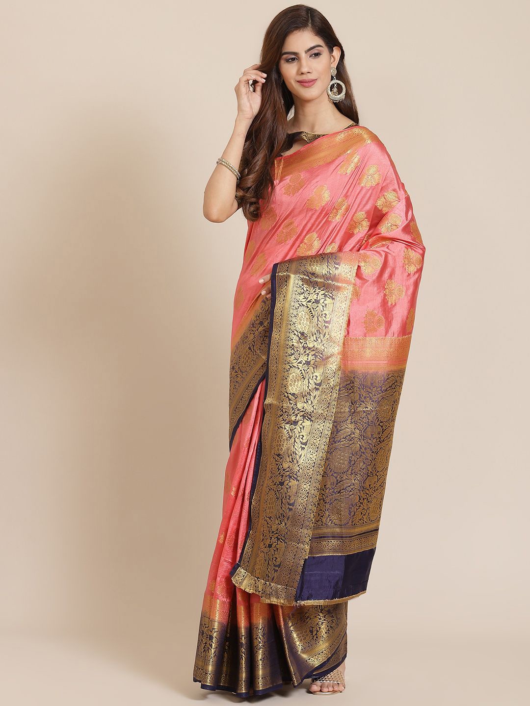 

DIVASTRI Woven Design Zari Silk Blend Banarasi Saree, Pink