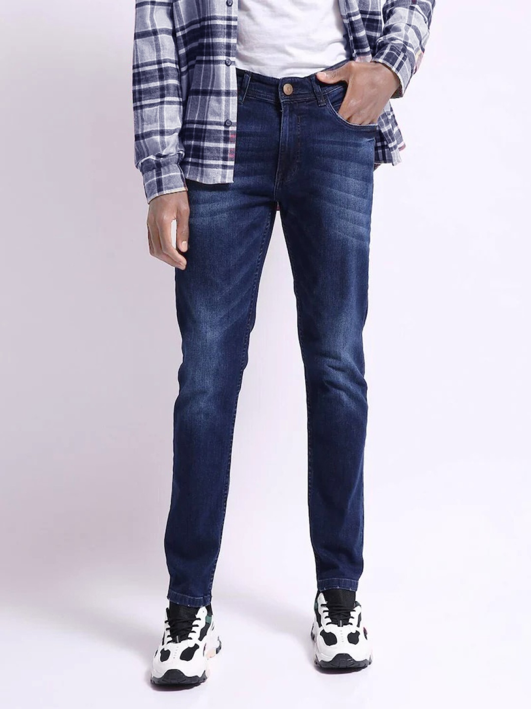 

fineblu Men Slim Fit Light Fade Stretchable Jeans, Blue