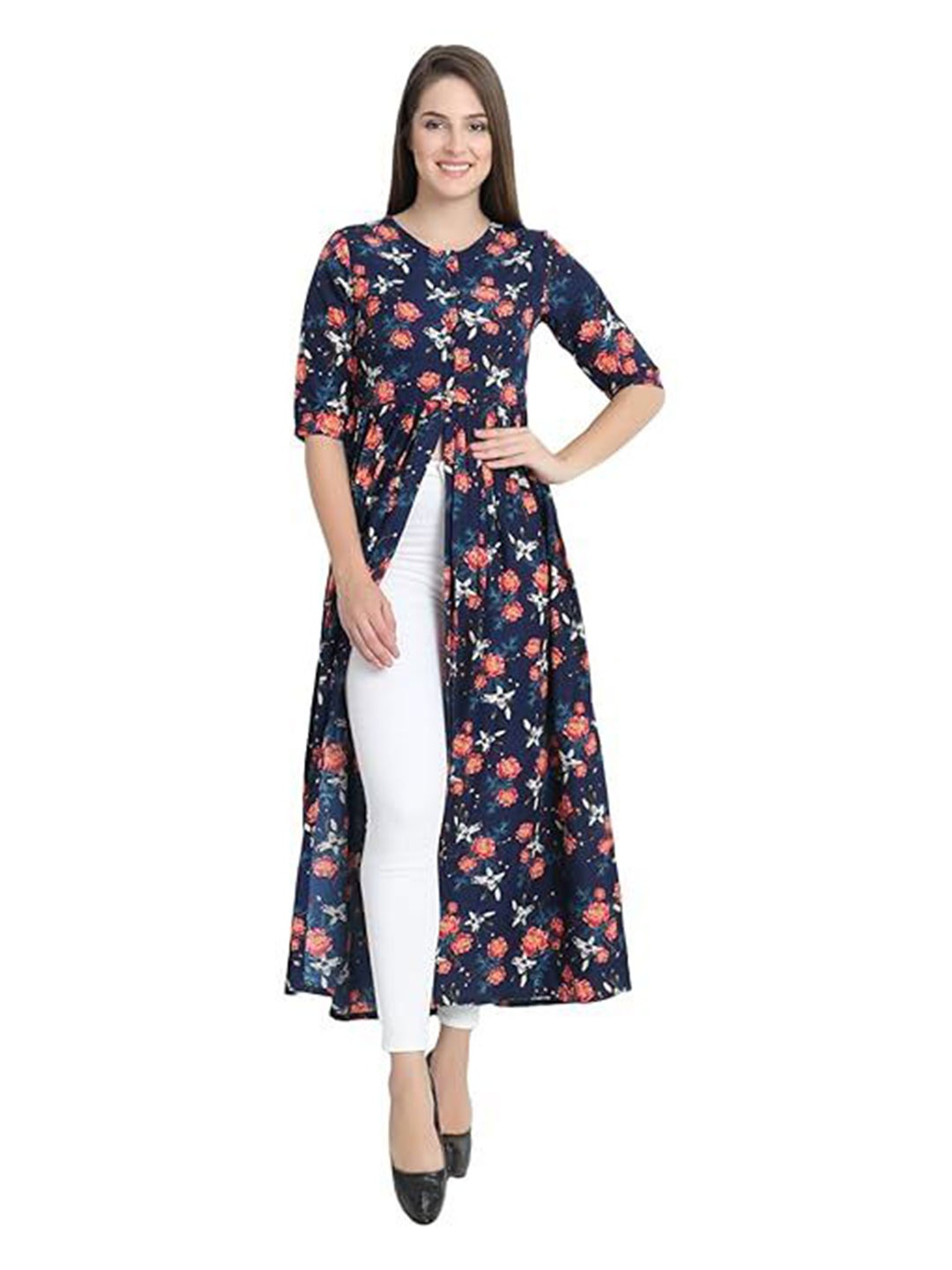 

SHAHVEER CREATION Floral Print Georgette A-Line Maxi Dress, Blue