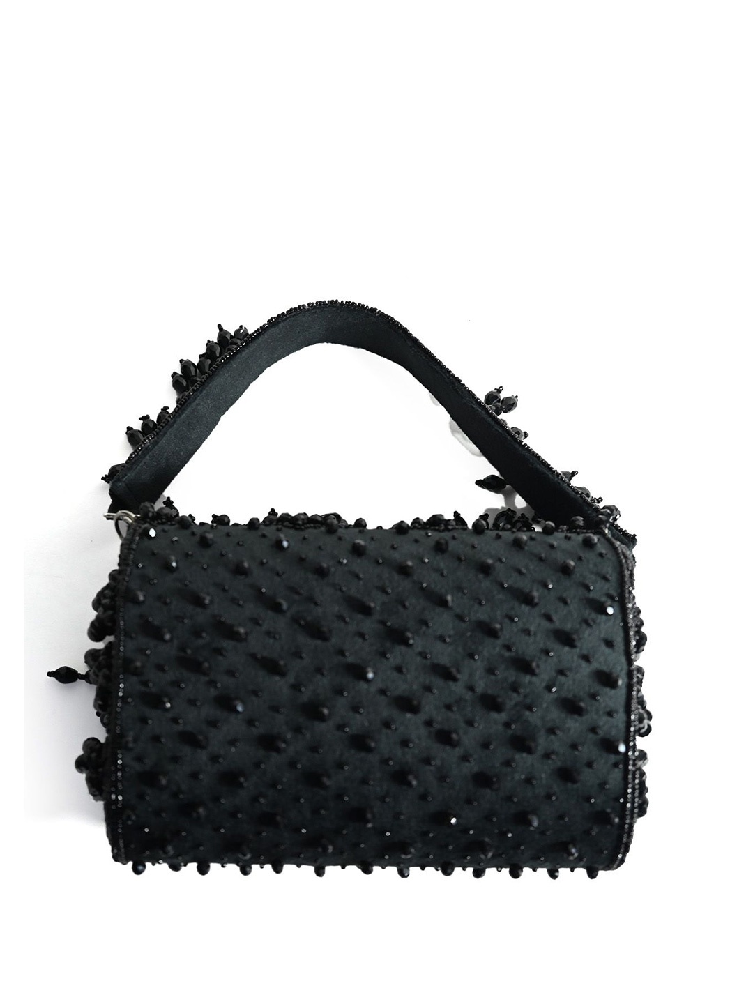 

ODETTE Embellished Suede Structured Sling Bag with Tasselled, Black