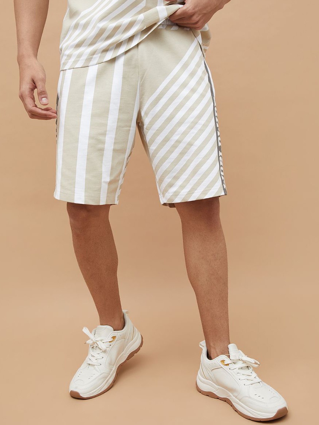 

Fame Forever by Lifestyle Men Striped Technology Shorts, Beige