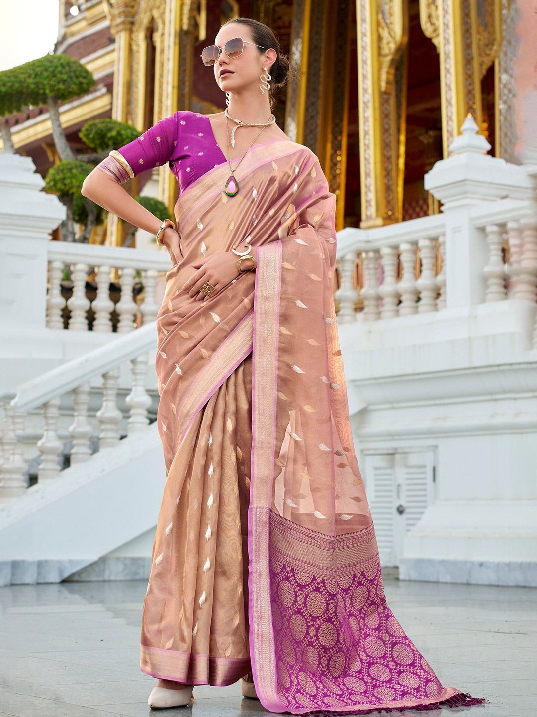 

MySilkLove Woven Design Zari Petite Orchid Peach Tissue Silk Saree