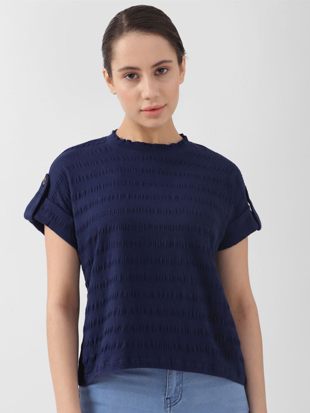 

Van Heusen Woman Striped Extended Sleeves Cotton Top, Navy blue