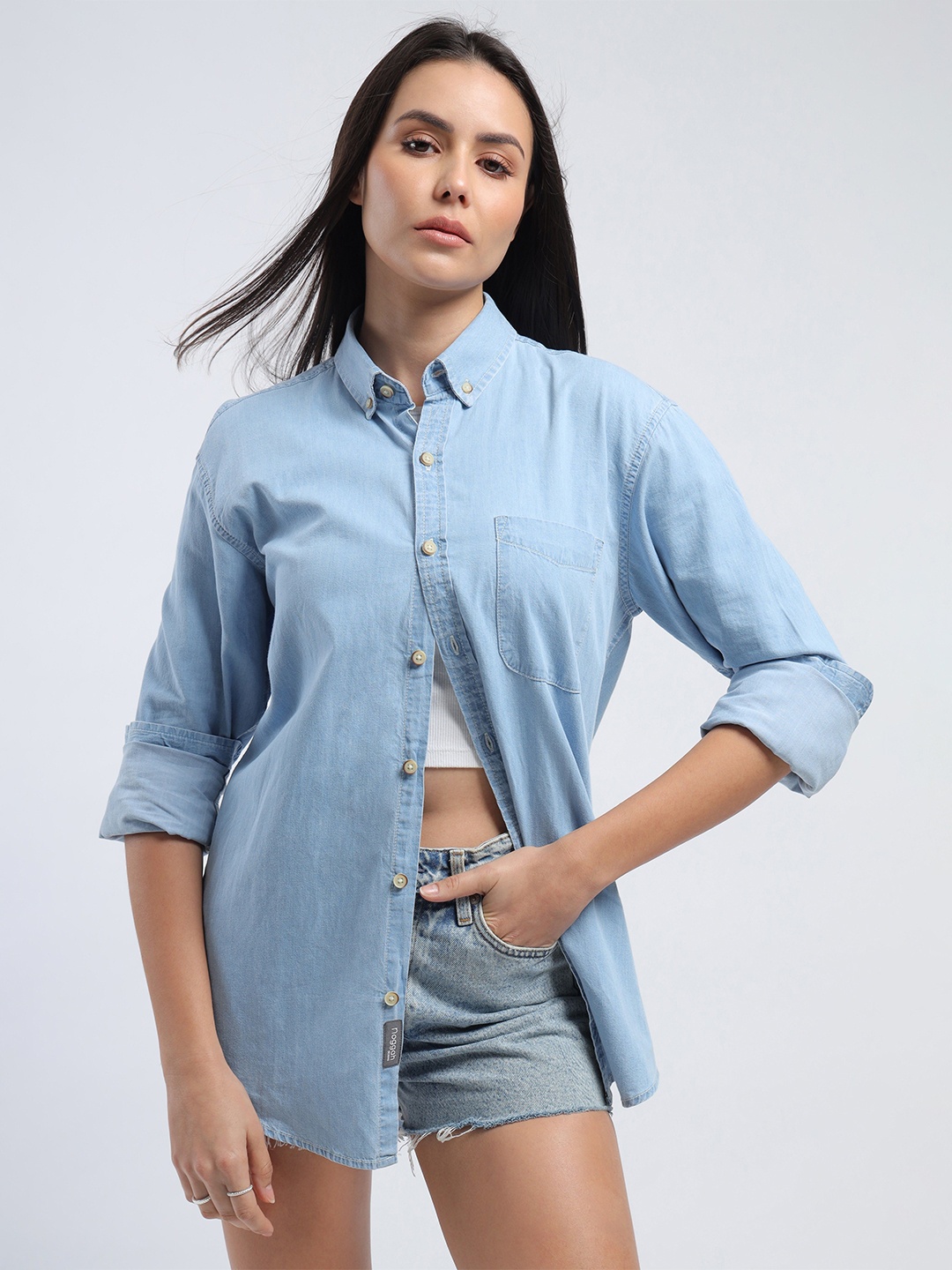 

Noggah Women Opaque Casual Shirt, Blue