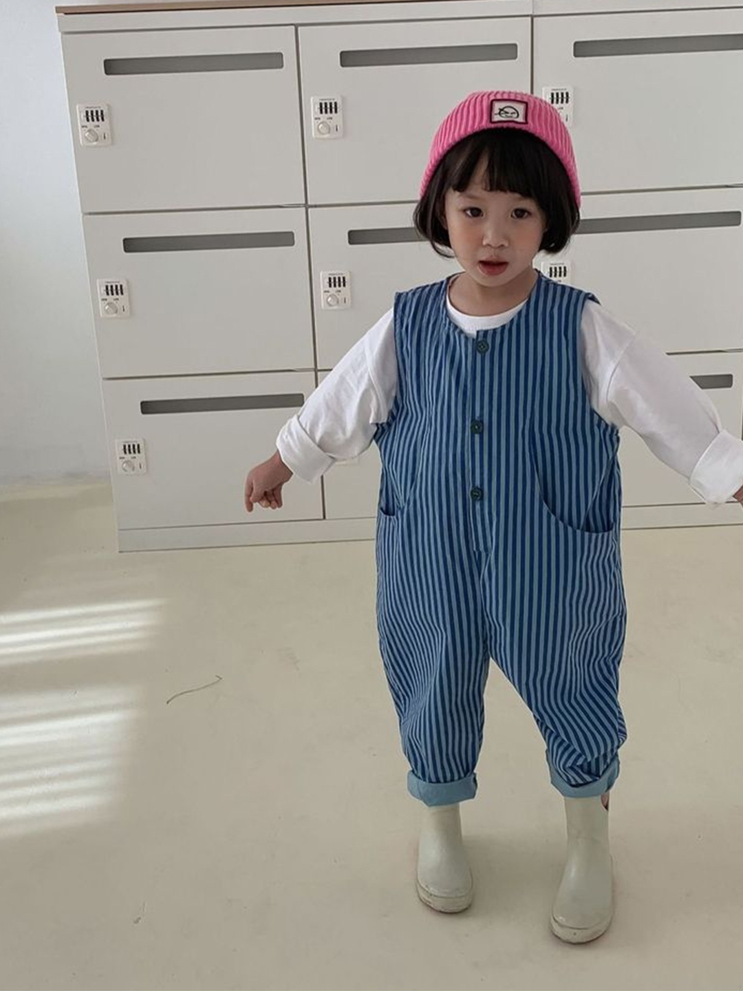 

LULU & SKY Girls Striped Basic Jumpsuit, Blue