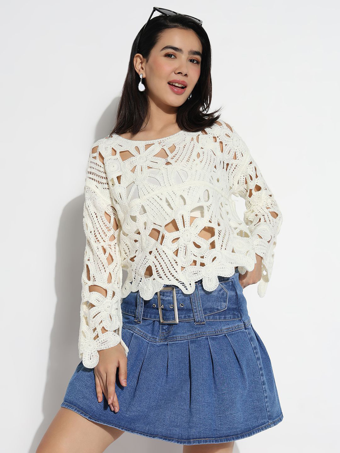 

SHOWOFF Floral Cotton Top, Cream