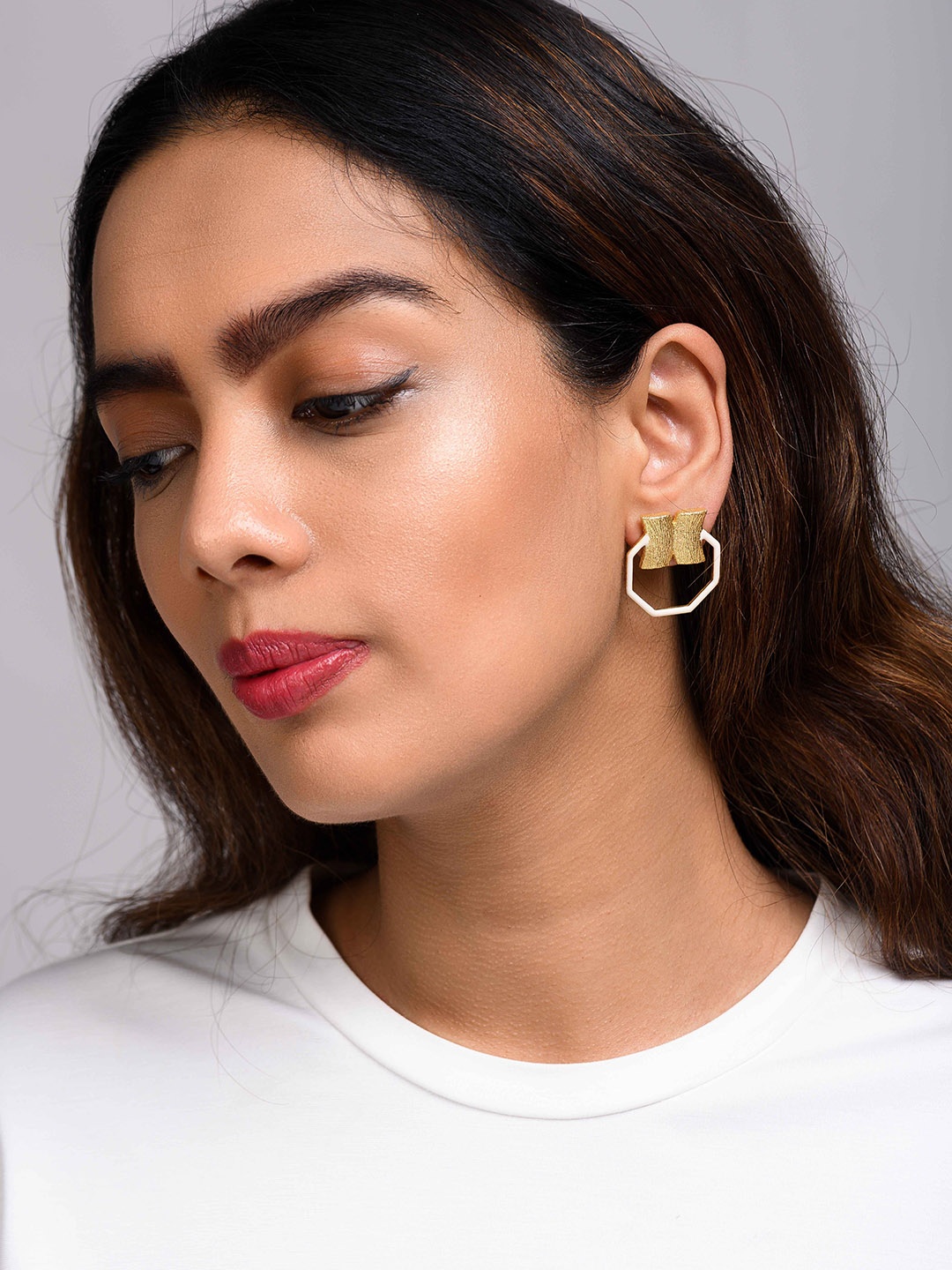 

MNSH Brass-Plated Contemporary Shaped Hoop Earrings, Gold