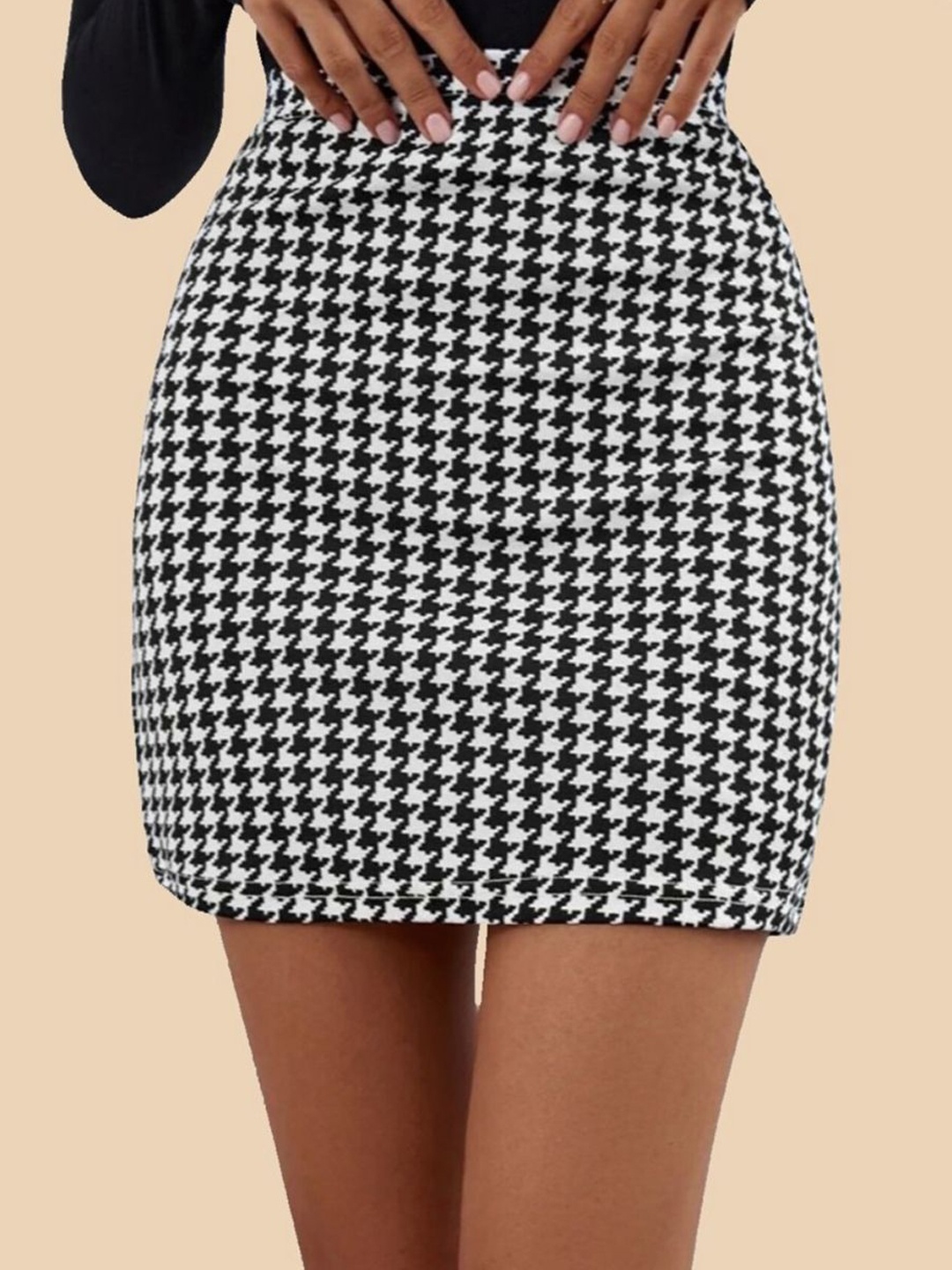 

DIMPY GARMENTS Printed A-Line Mini Skirt, Black