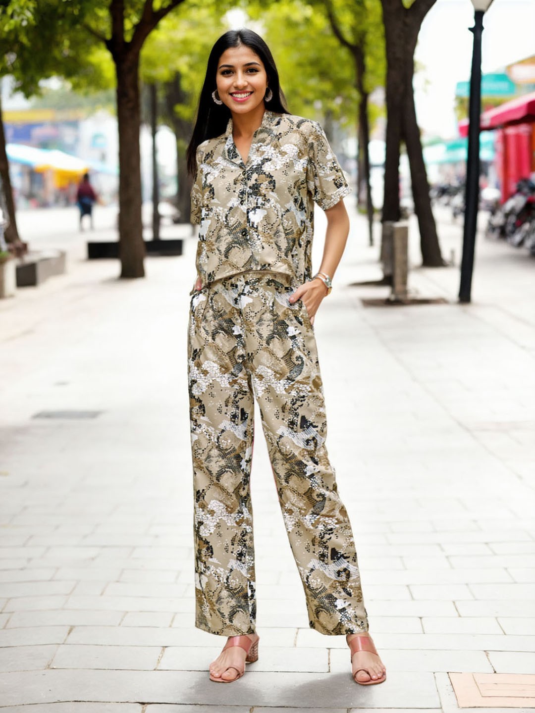 

Moda Rapido Floral Printed Shirt & Trouser, Beige