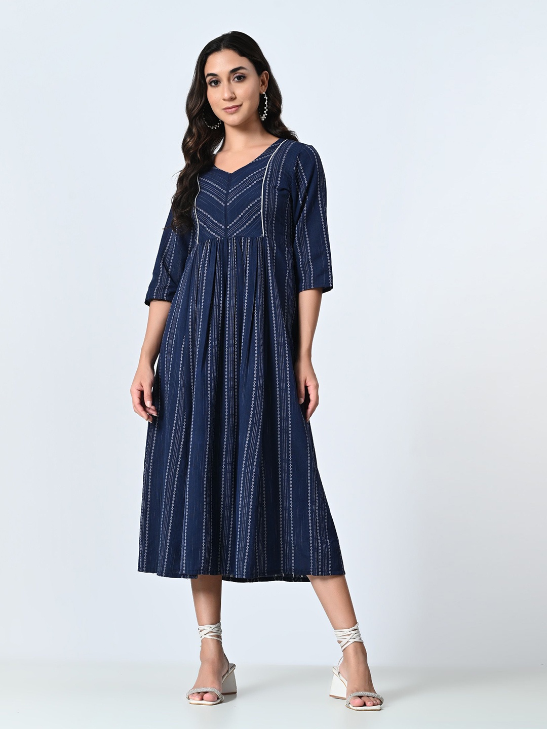 

AMBI Striped A-Line Midi Dress, Blue