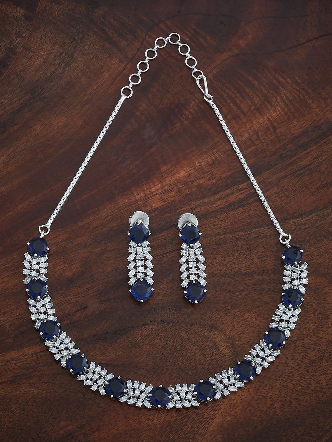 

Kushal's Fashion Jewellery Sapphire Rhodium-Plated Party Zircon Jewellery Set, Silver