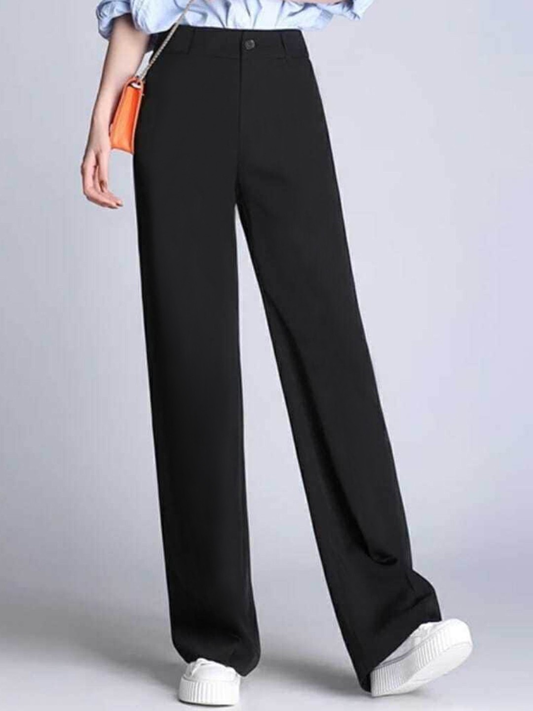 

KALINI Women Relaxed Straight Leg High-Rise Trousers, Black