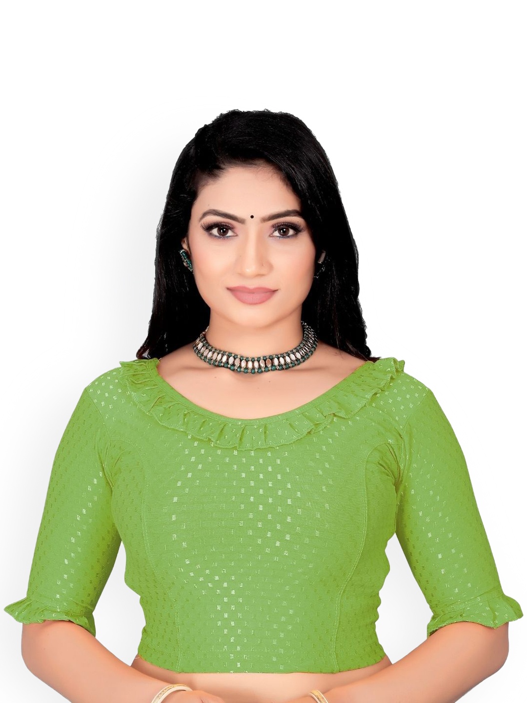 

SS Sanket Synthetics Self-Designed Cotton Frill Blouse, Green