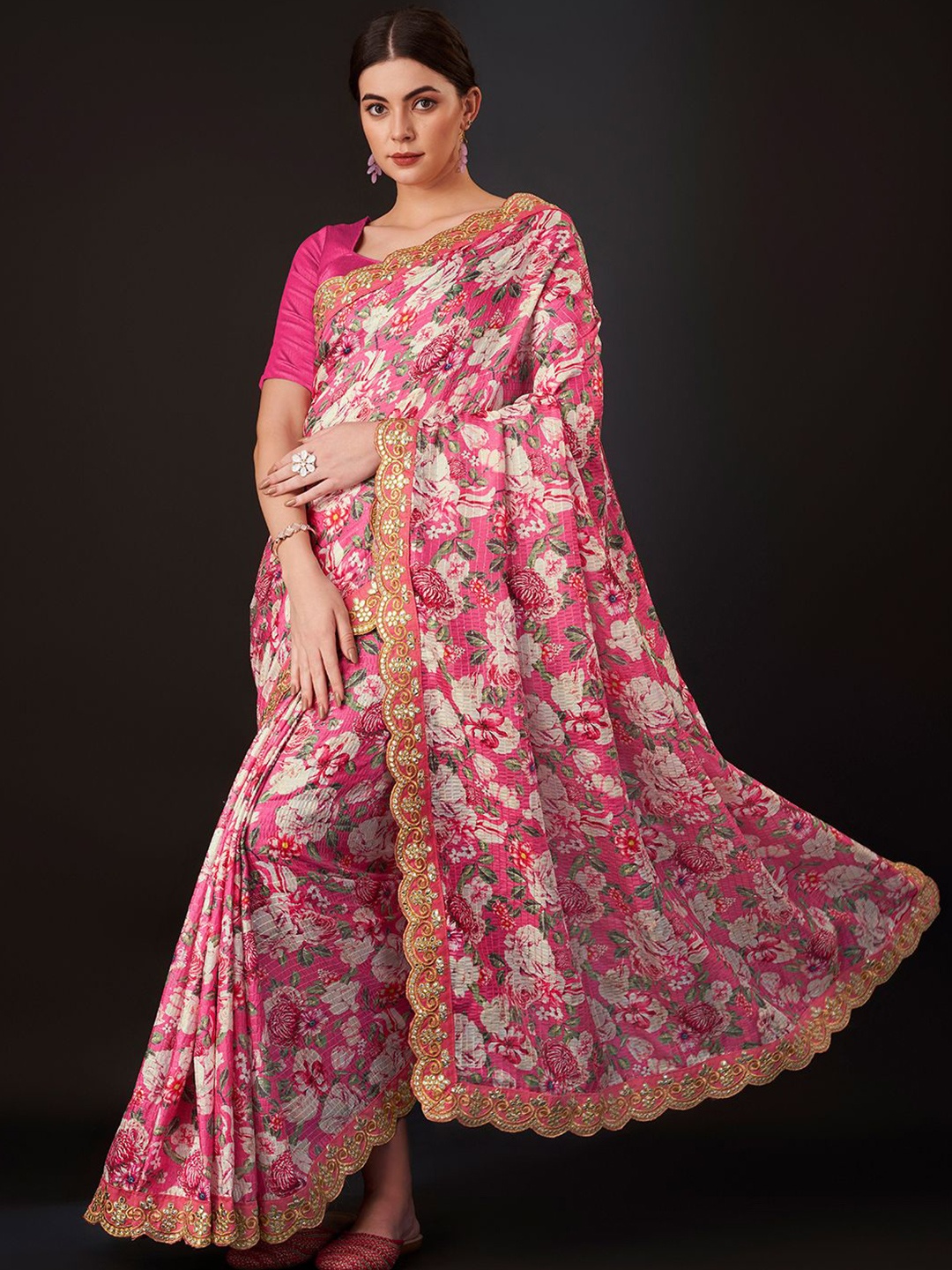 

DIVASTRI Floral Gotta Patti Silk Blend Saree, Pink