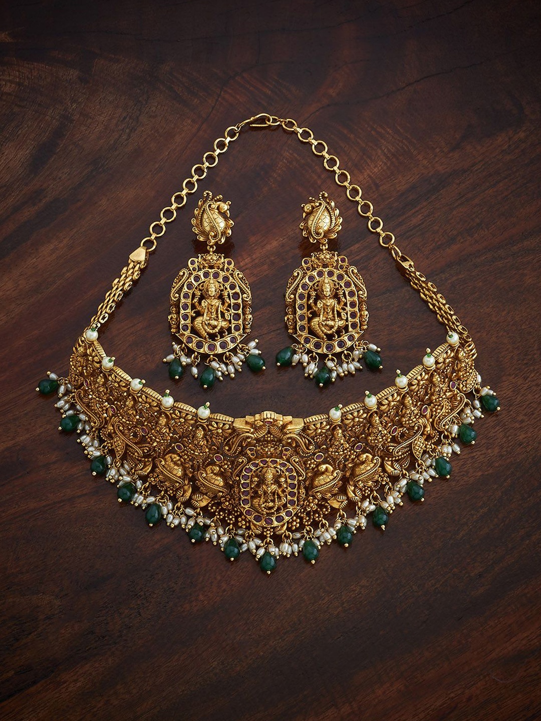 

Kushal's Fashion Jewellery Gold-Plated Stone-Studded & Beaded Antique Jewellery Set