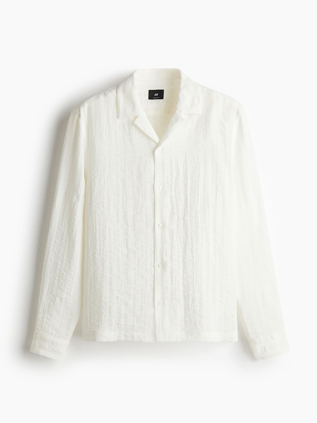 

H&M Regular Fit Jacquard-Weave Resort Shirt, White