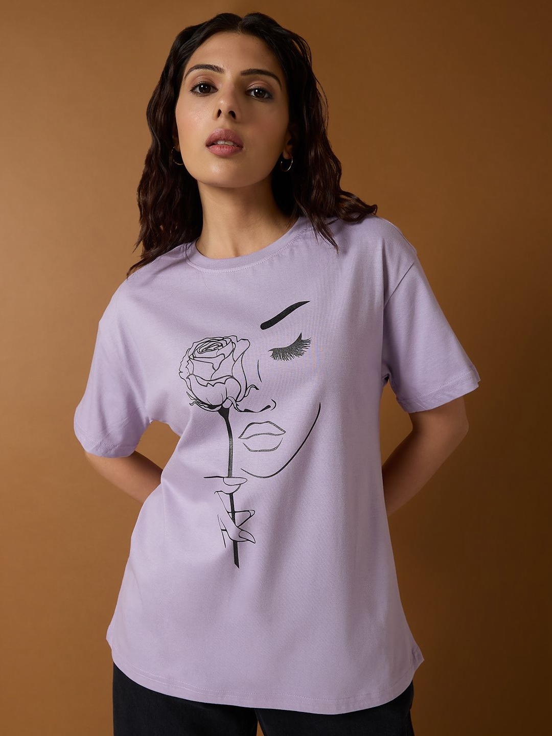 

Mast & Harbour Women Printed T-shirt, Lavender