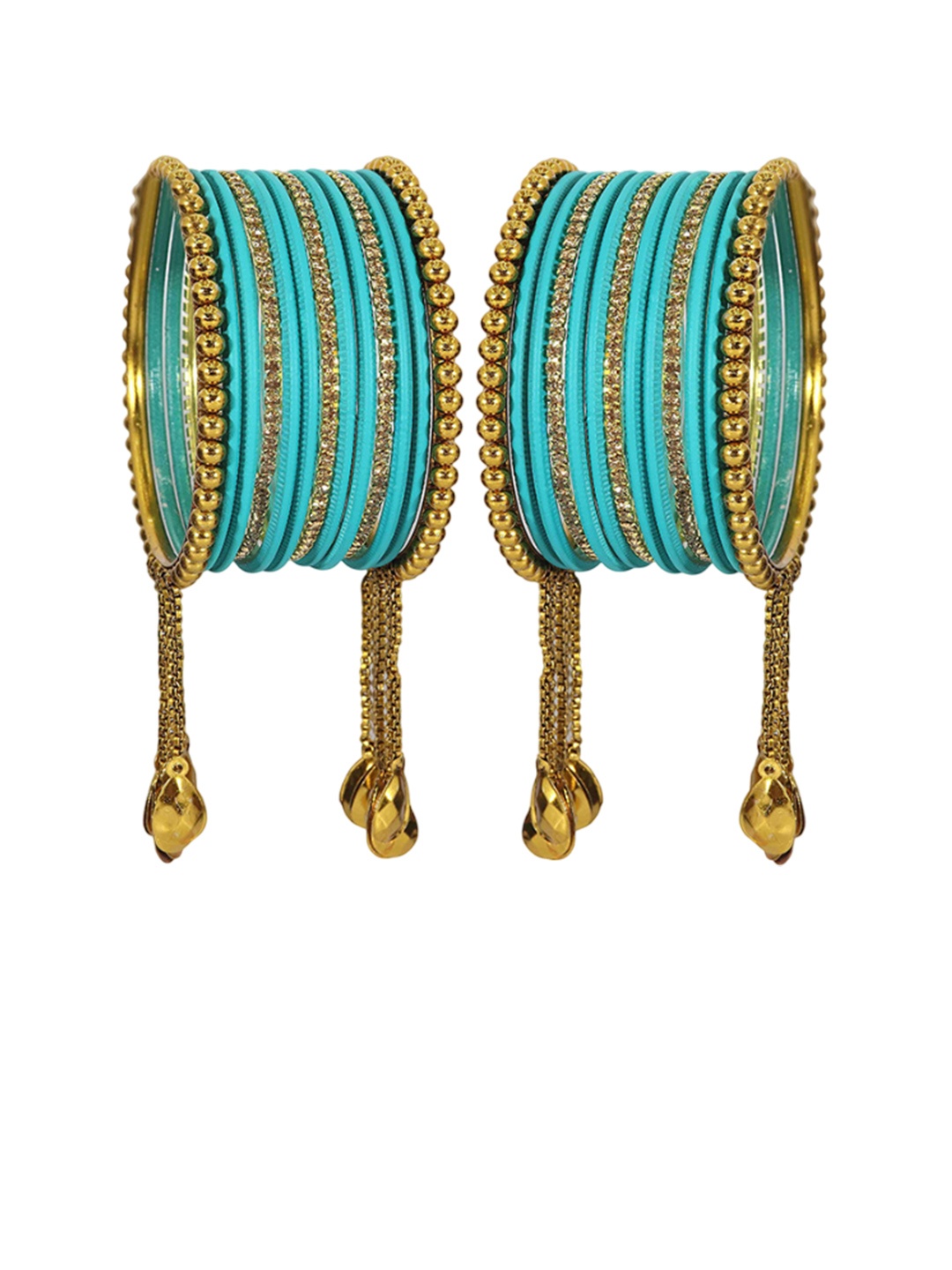 

ZULKA Set Of 26 Metal With Cubic Zircon Gemstone Studded Bangles, Gold