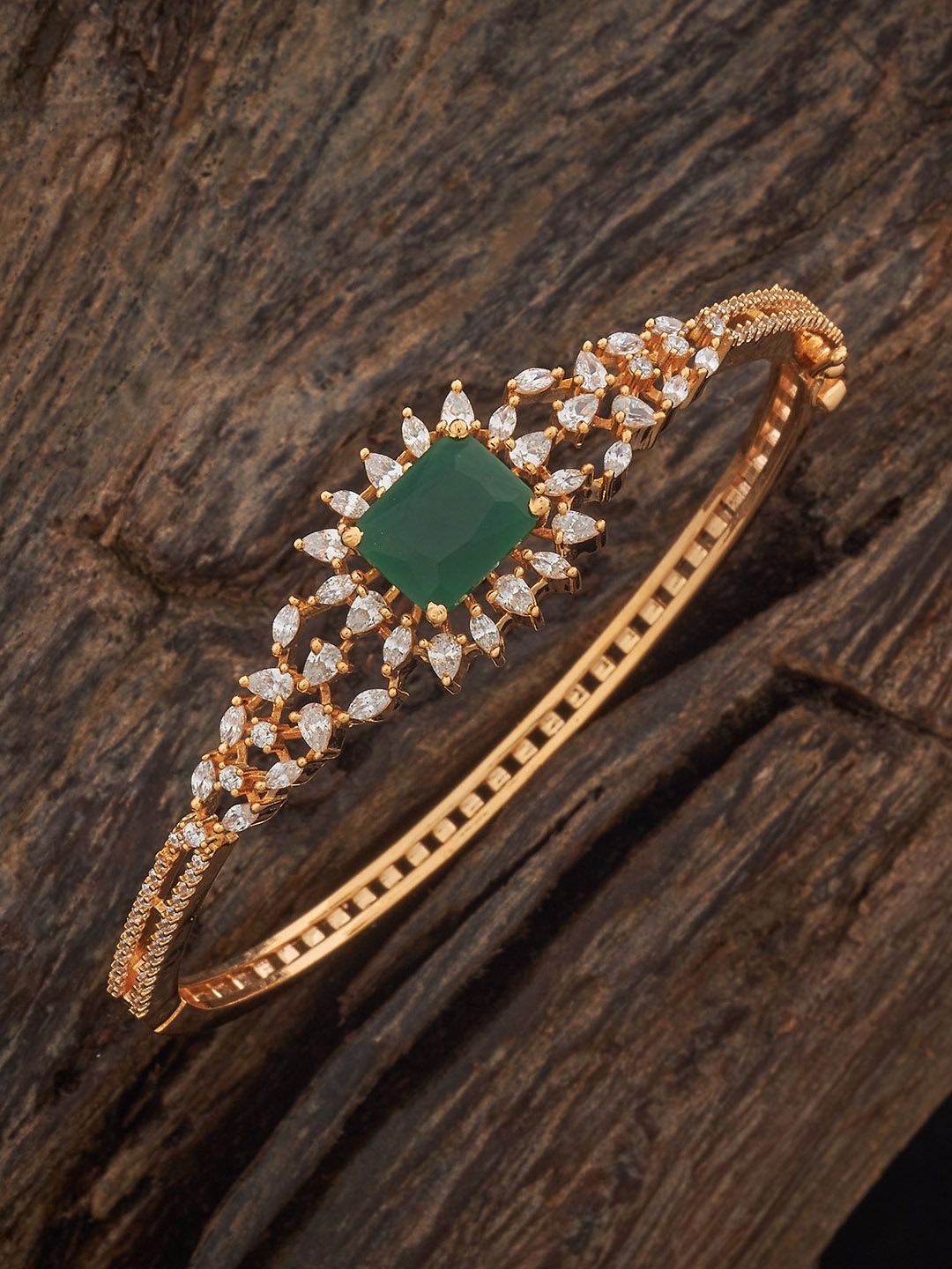 

Kushal's Fashion Jewellery Green Gold-Plated Party Zircon Kada