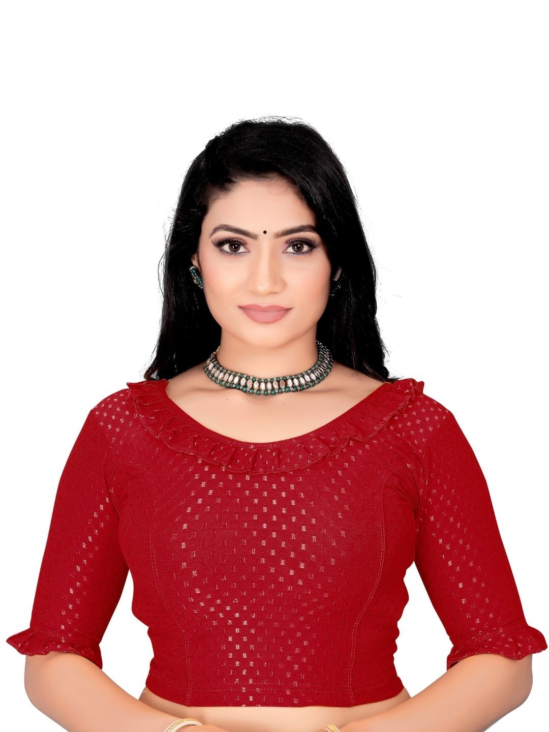 

SS Sanket Synthetics Self-Designed Cotton Frill Blouse, Maroon