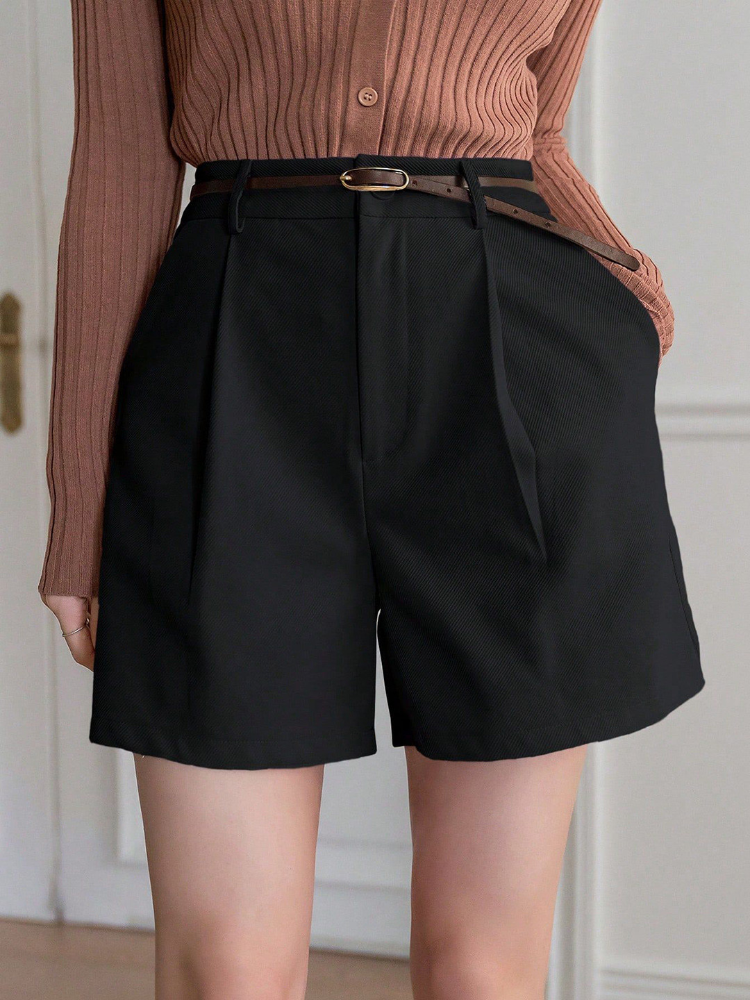 

AAHWAN Women High-Rise Shorts, Black