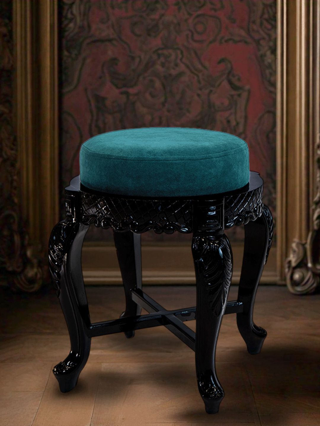 

Sujan Carnival Funiture Blue & Black Wooden Carved Stool