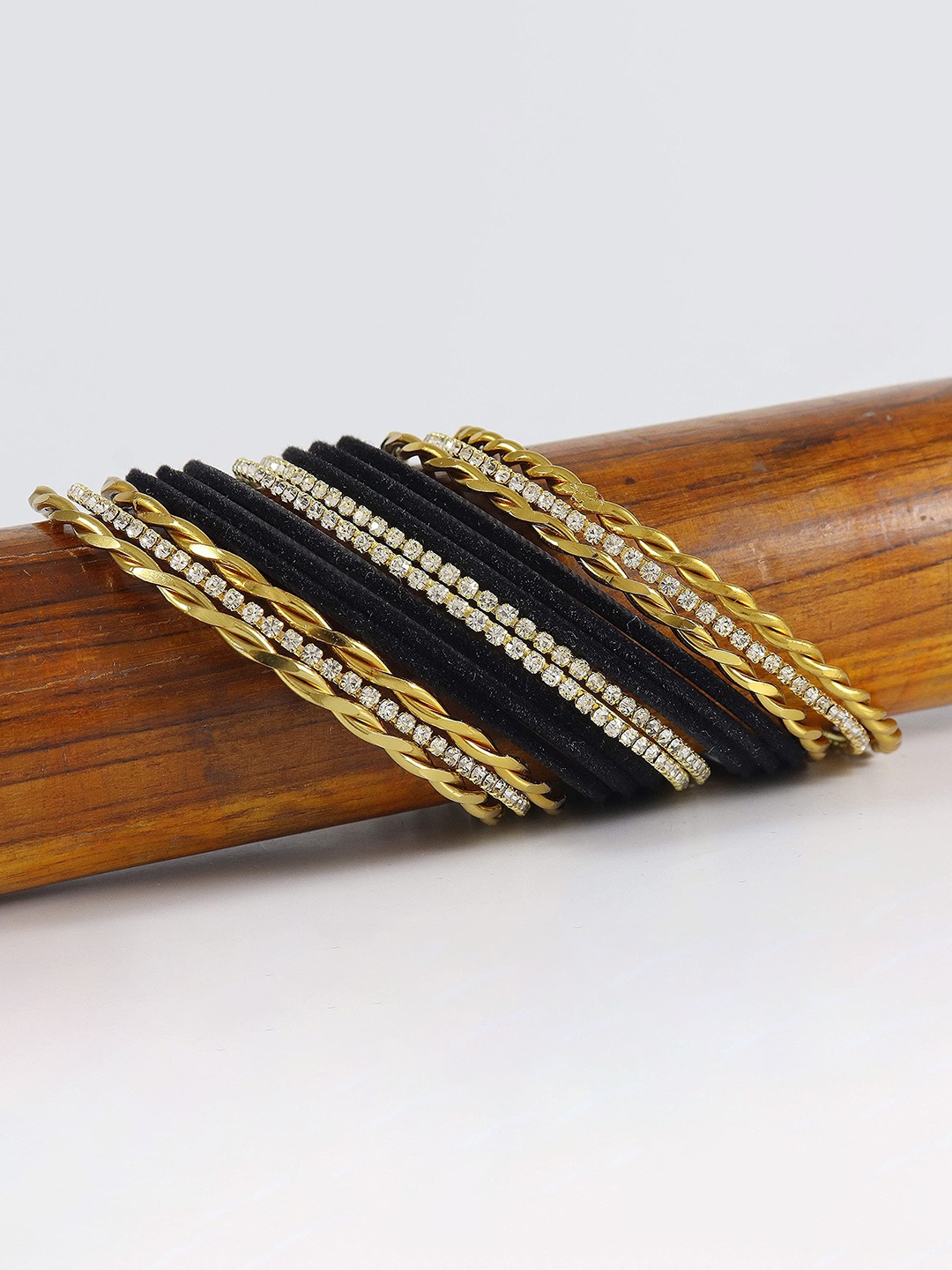 

ZULKA Set Of 28 CZ Stone Studded Velvet Bangles, Gold