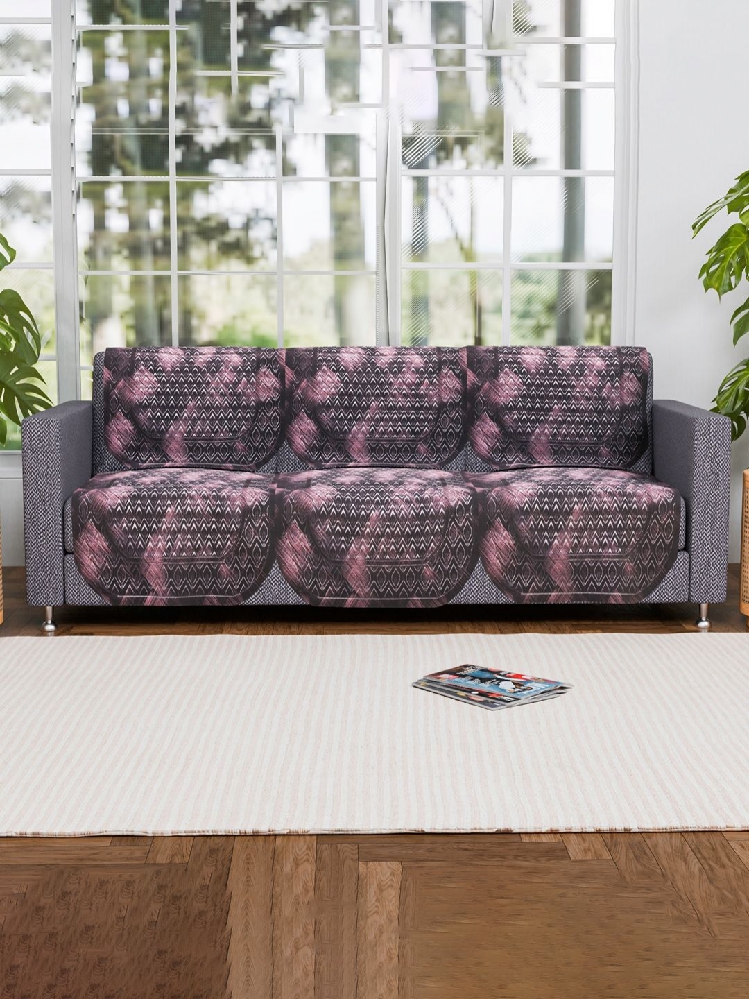 

Aura 6 Pieces Brown & Pink Floral Printed Cotton Sofa Covers