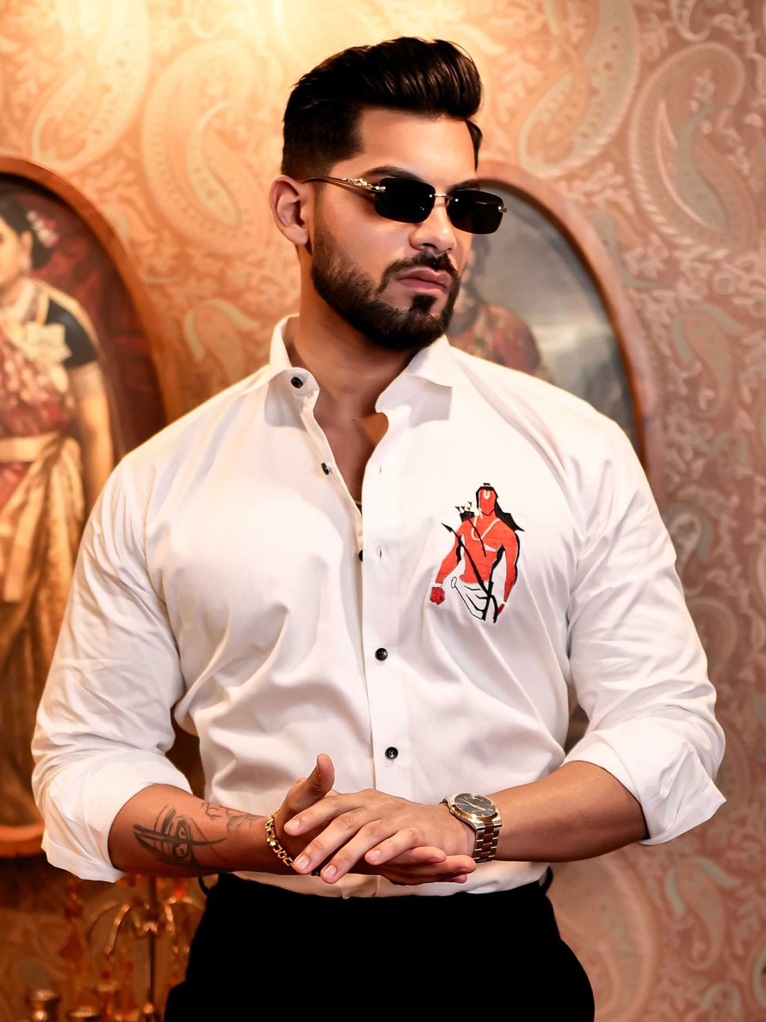

Foomer Men Standard Floral Opaque Casual Shirt, White