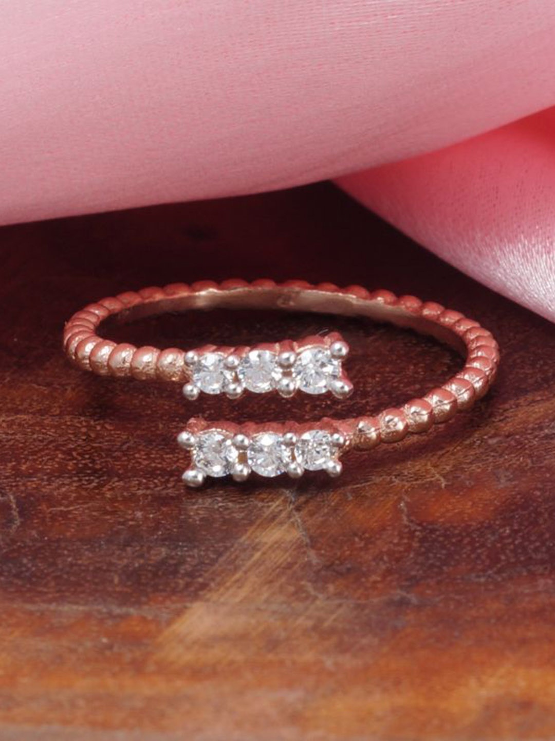

Tuanz Silver Jewelry 925 Sterling Silver Rose Gold-Plated Cubic Zircon-Studded Finger Ring