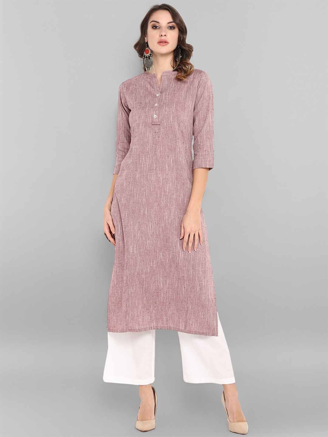 

KALINI Mandarin Collar Pure Cotton Straight Kurta, Mauve