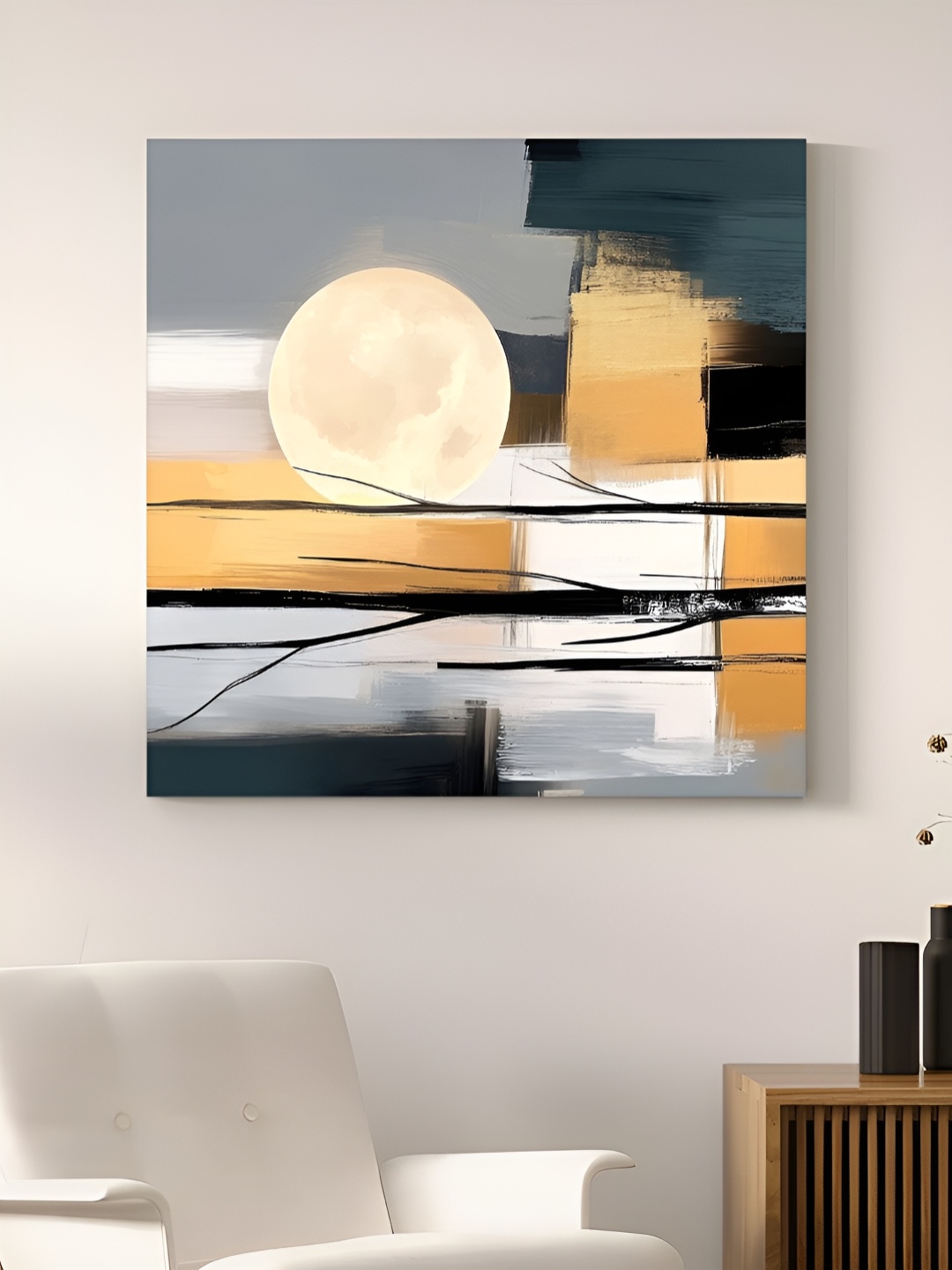 

Myntra Elegant Homes Gold-Toned & Black 1 Piece Canvas Abstract Wall Paintings