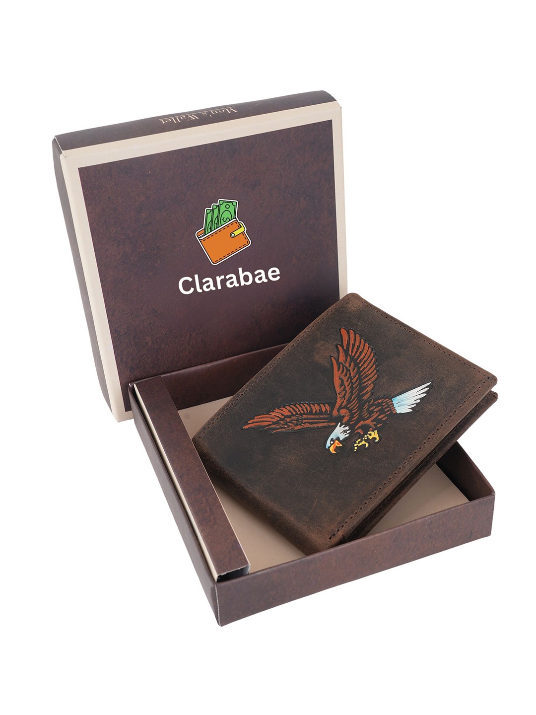 

CLARABAE Men PU Two Fold Wallet, Brown