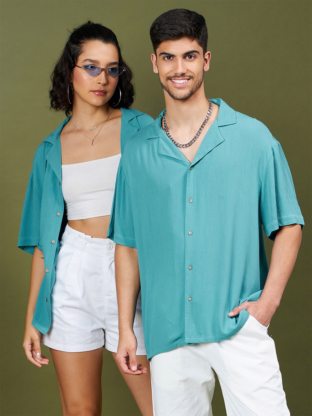 

MASCLN SASSAFRAS Unisex Relaxed Semi Sheer Casual Shirt, Teal