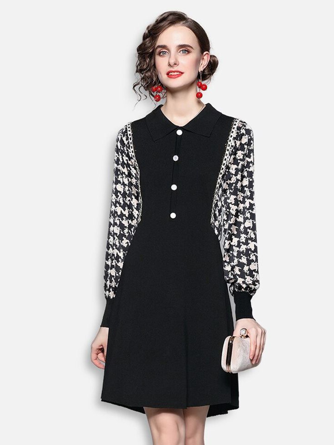 

PANKH Print Georgette A-Line Dress, Black