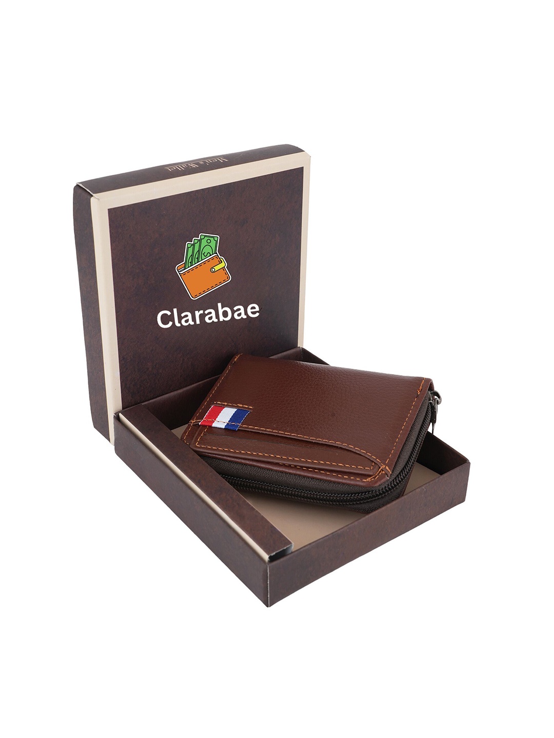 

CLARABAE Men PU Two Fold Wallet, Tan