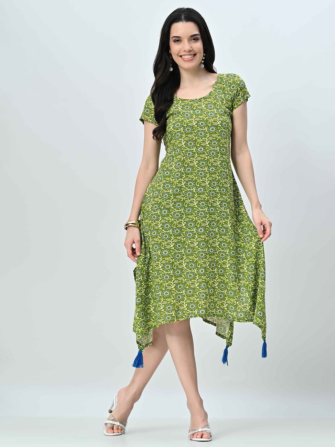 

AMBI Floral Print A-Line Midi Dress, Green