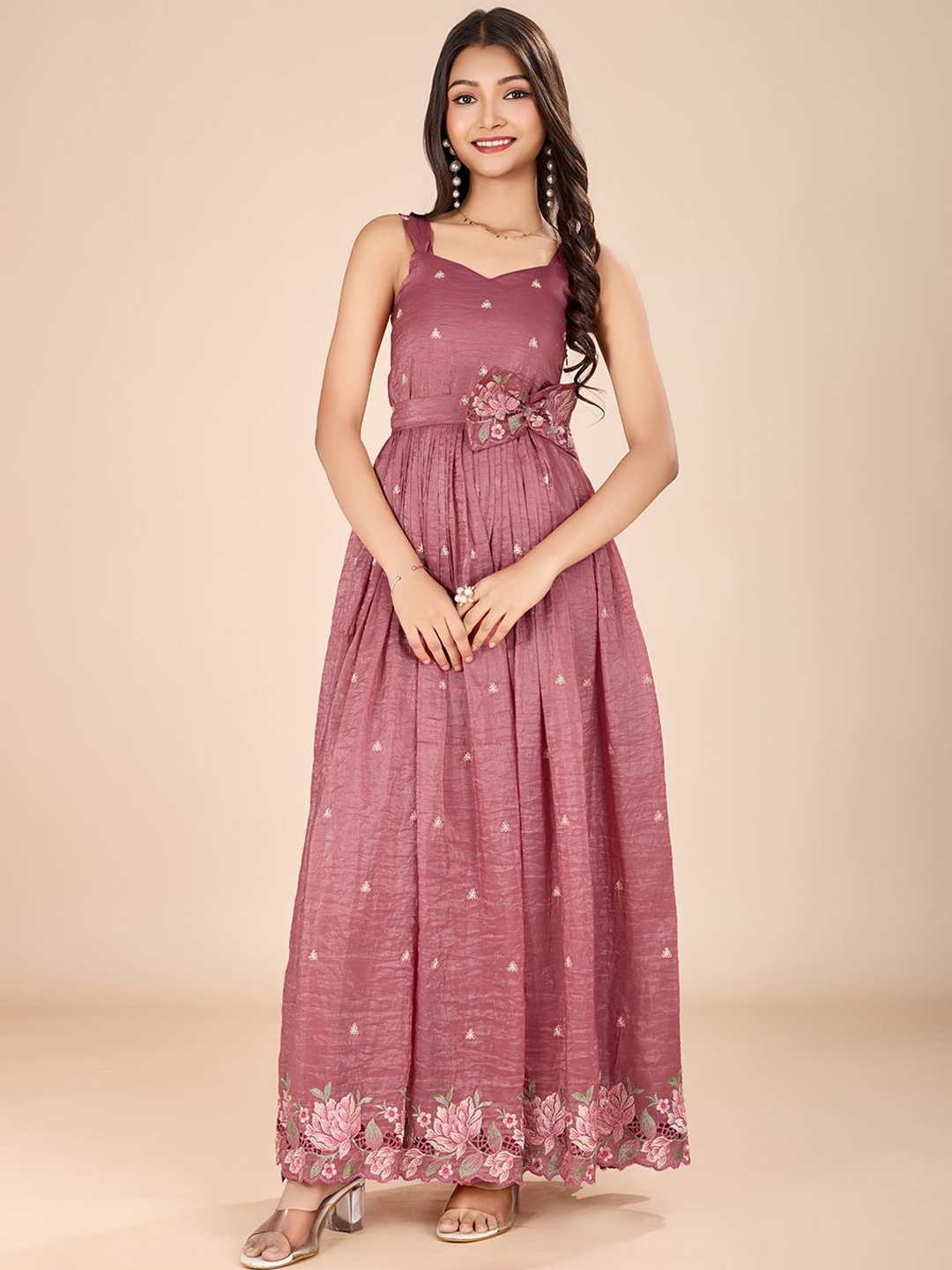 

Tasarika Girls Floral Printed A-Line Maxi Dress, Pink
