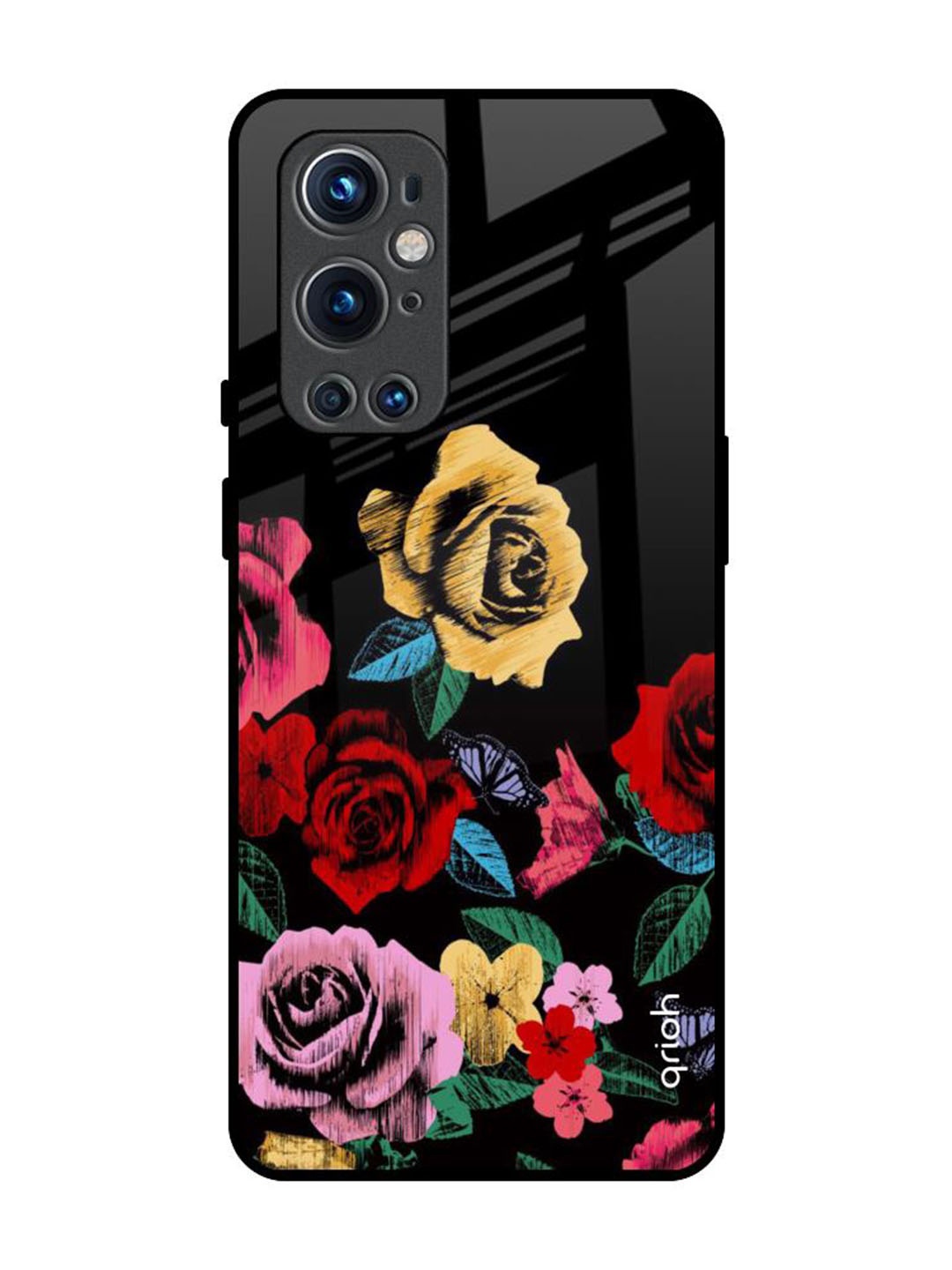 

QRIOH Floral Printed OnePlus 9 pro Back Case Mobile Accessories, Black