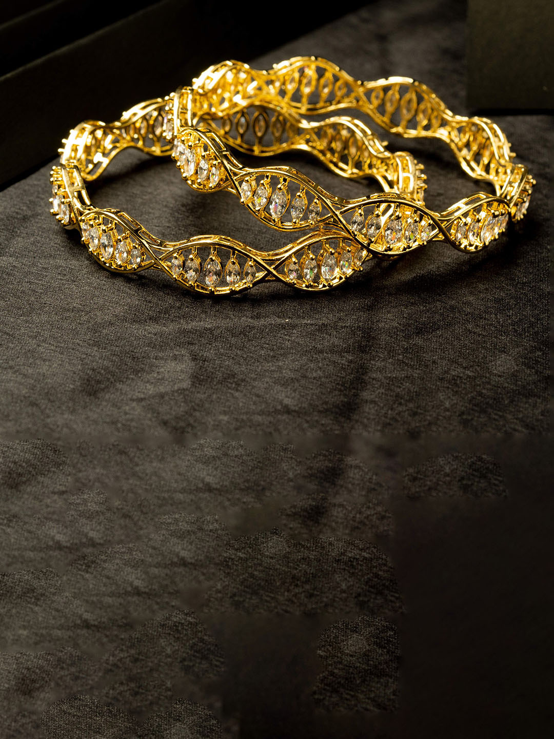 

Zevarly Set Of 2 Gold Plated American Diamond Studded Bangles
