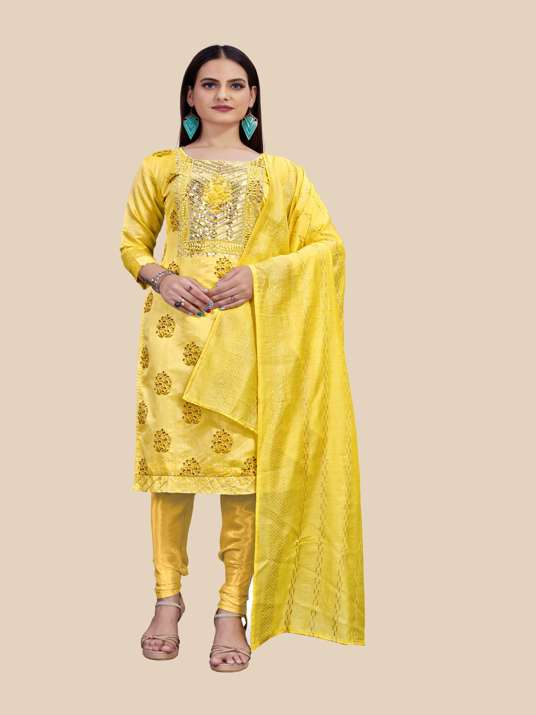 

HERE&NOW Embellished Unstitched Dress Material, Yellow