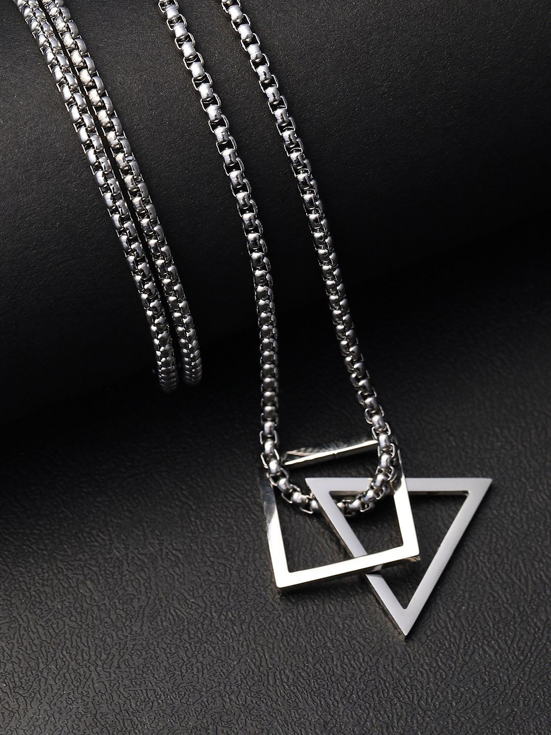 

French Accent Men Silver-Plated Geometric Shaped Pendant With Chain