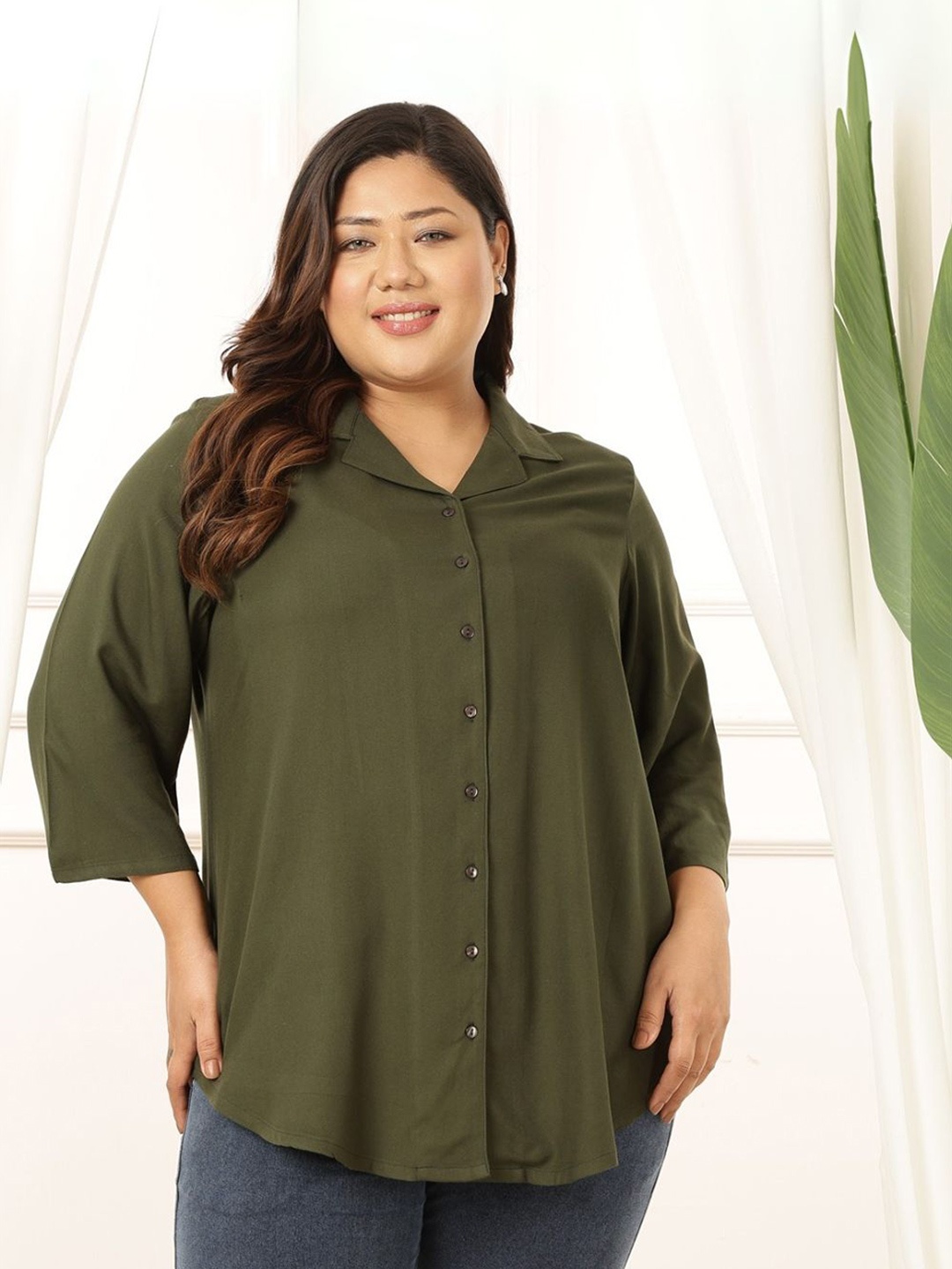 

Amydus Women Comfort Opaque Casual Shirt, Olive