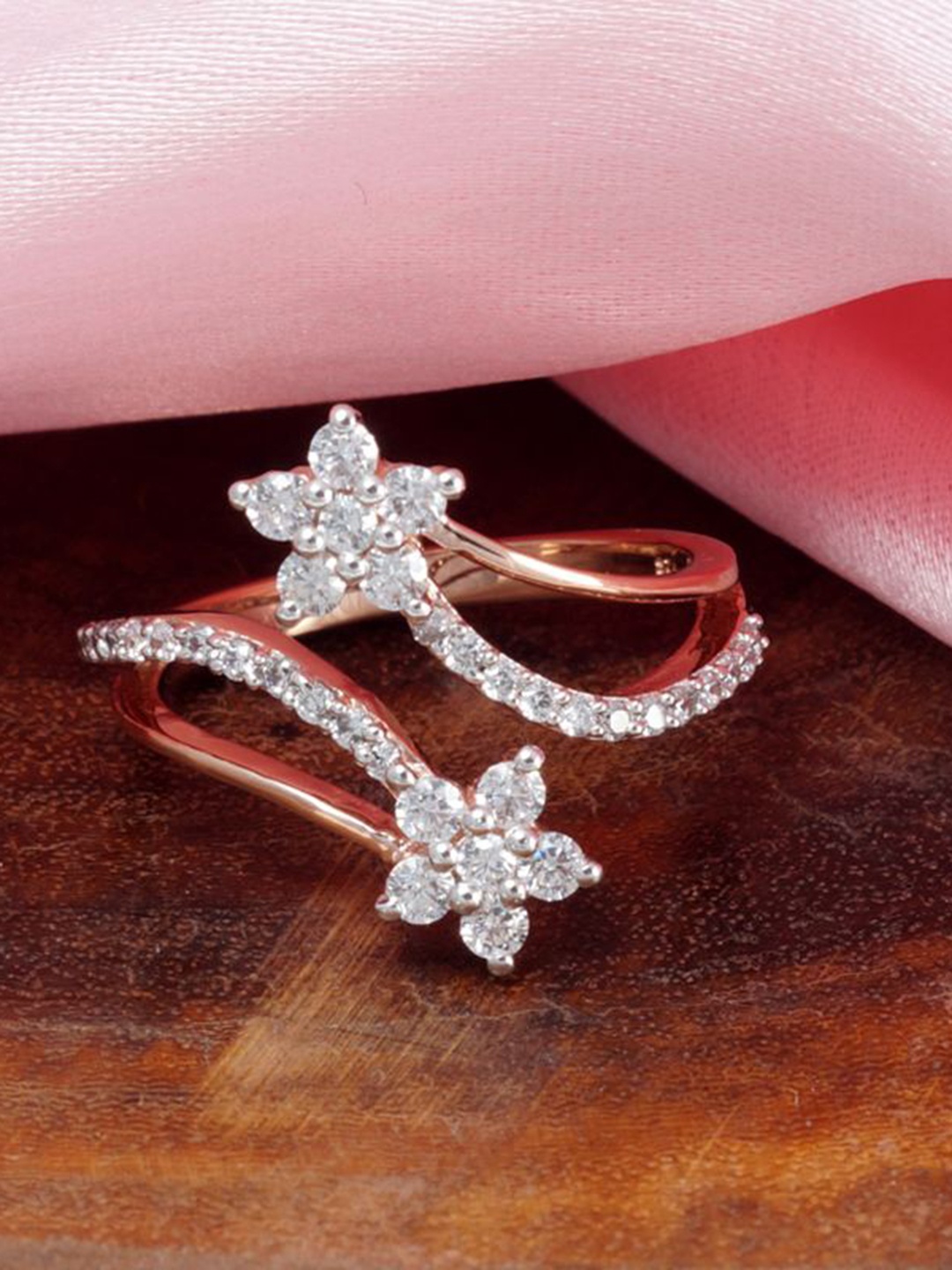 

Tuanz Silver Jewelry 925 Sterling Silver Rose Gold-Plated Cubic Zircon-Studded Finger Ring