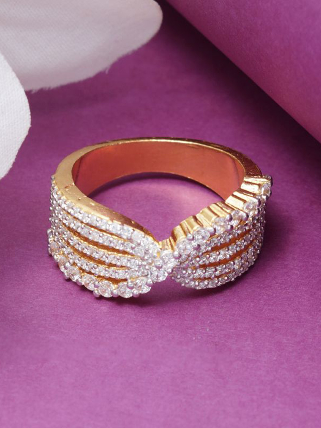 

Tuanz Silver Jewelry 925 Sterling Silver Gold-Plated Cubic Zircon-Studded Finger Ring