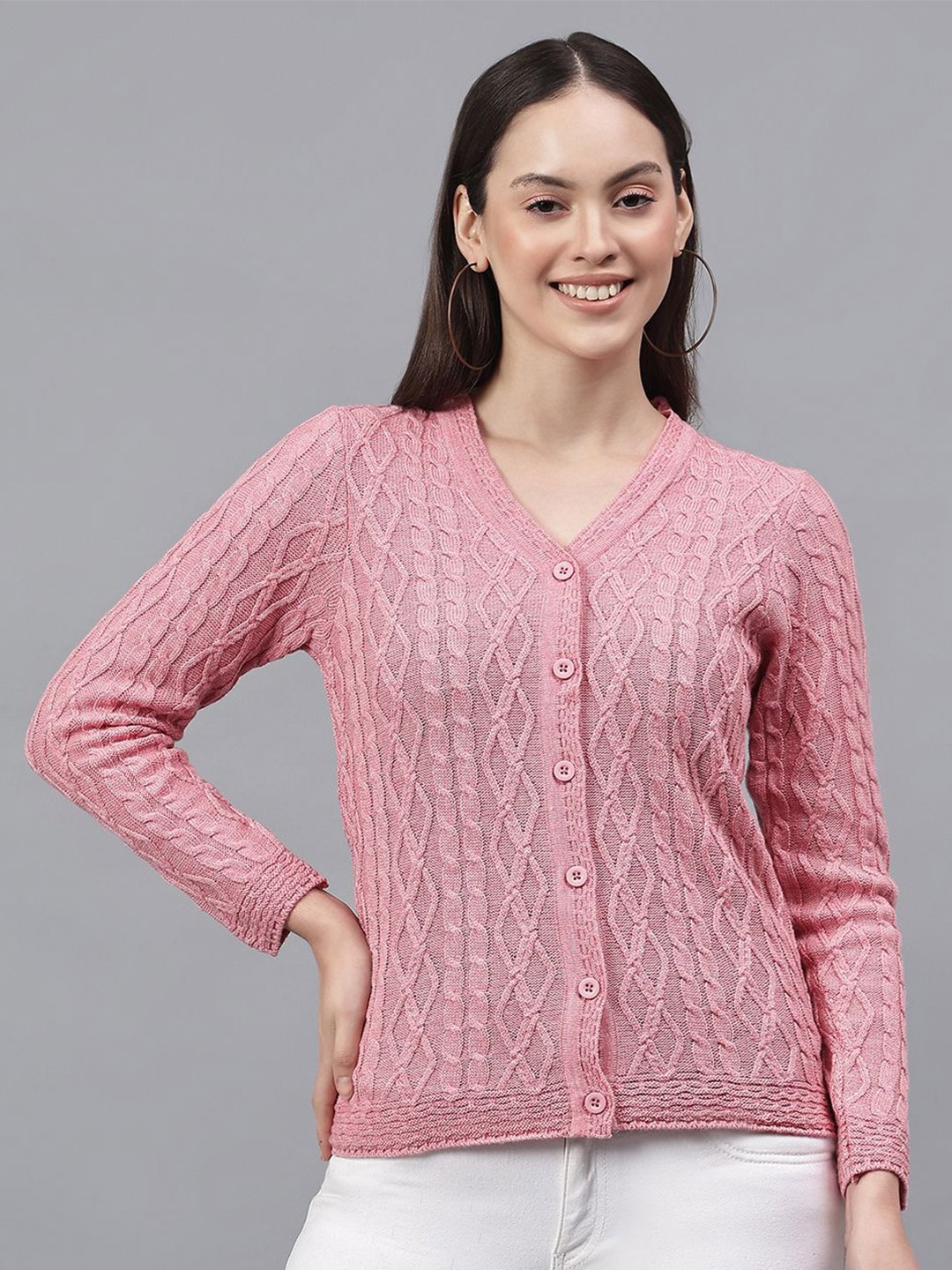 

Cantabil Women Cable Knit Cardigan, Pink