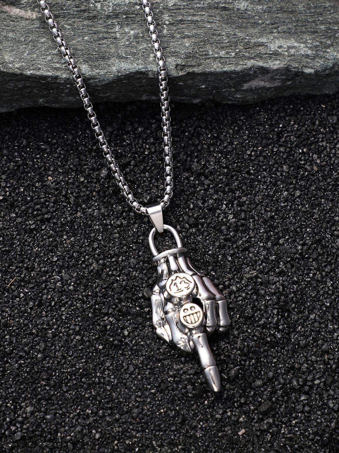 

French Accent Men Silver-Plated Skelly Pandant With Chain