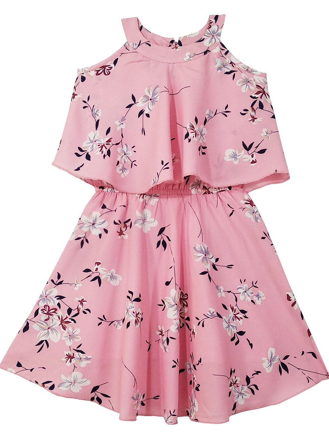 

SILK SPARROW Floral Print Halter Neck Crepe Fit & Flare Dress, Pink